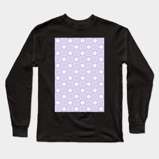 Danish Pastel Aesthetic Checkerboard Flower Design Phone Case in Baby Blue and Lilac Long Sleeve T-Shirt